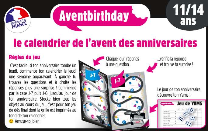 Calendrier avent anniversaire 11/14 ans collégien - Aventbirthday